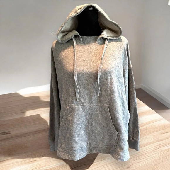 Mono b Women's Sweatshirt Hoodie Small/ Medium Heather Grey  Lace Crochet Accent - Picture 2 of 8